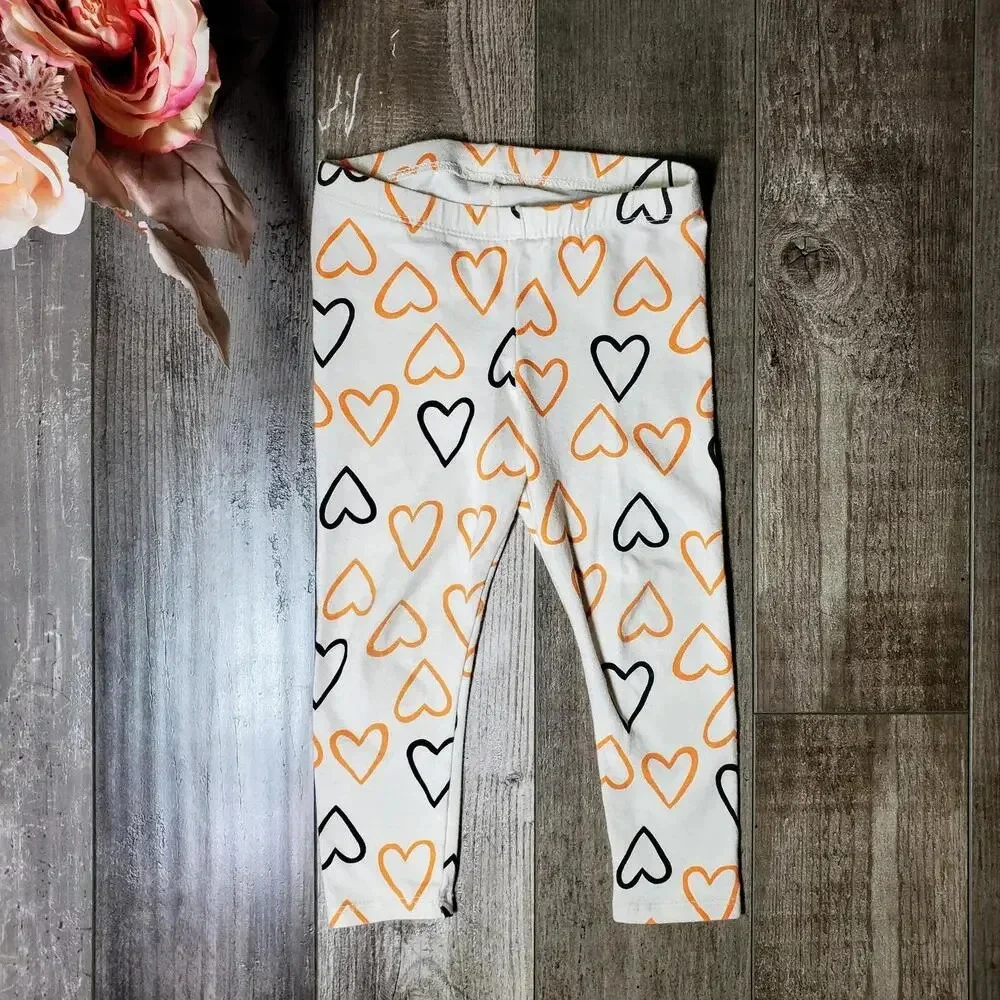 Cat & Jack Toddler Girl Halloween Leggings Full Length Cream Heart Size 2T NWOT